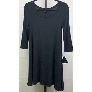 City Triangles Swing Dress Women S Black Stretch Knit 3/4 Sleeves Scoop Neckline